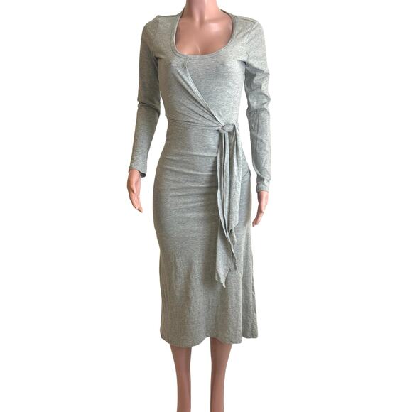 Jonathan Simkhai Standard Willow Jersey Midi Dress Womens S Gray Tie Waist - Picture 1 of 14